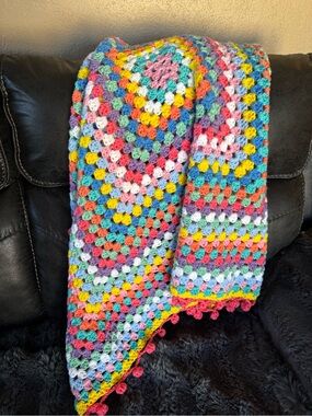 Hand Crafted Multicolor Crochet Granny Square Throw Blanket